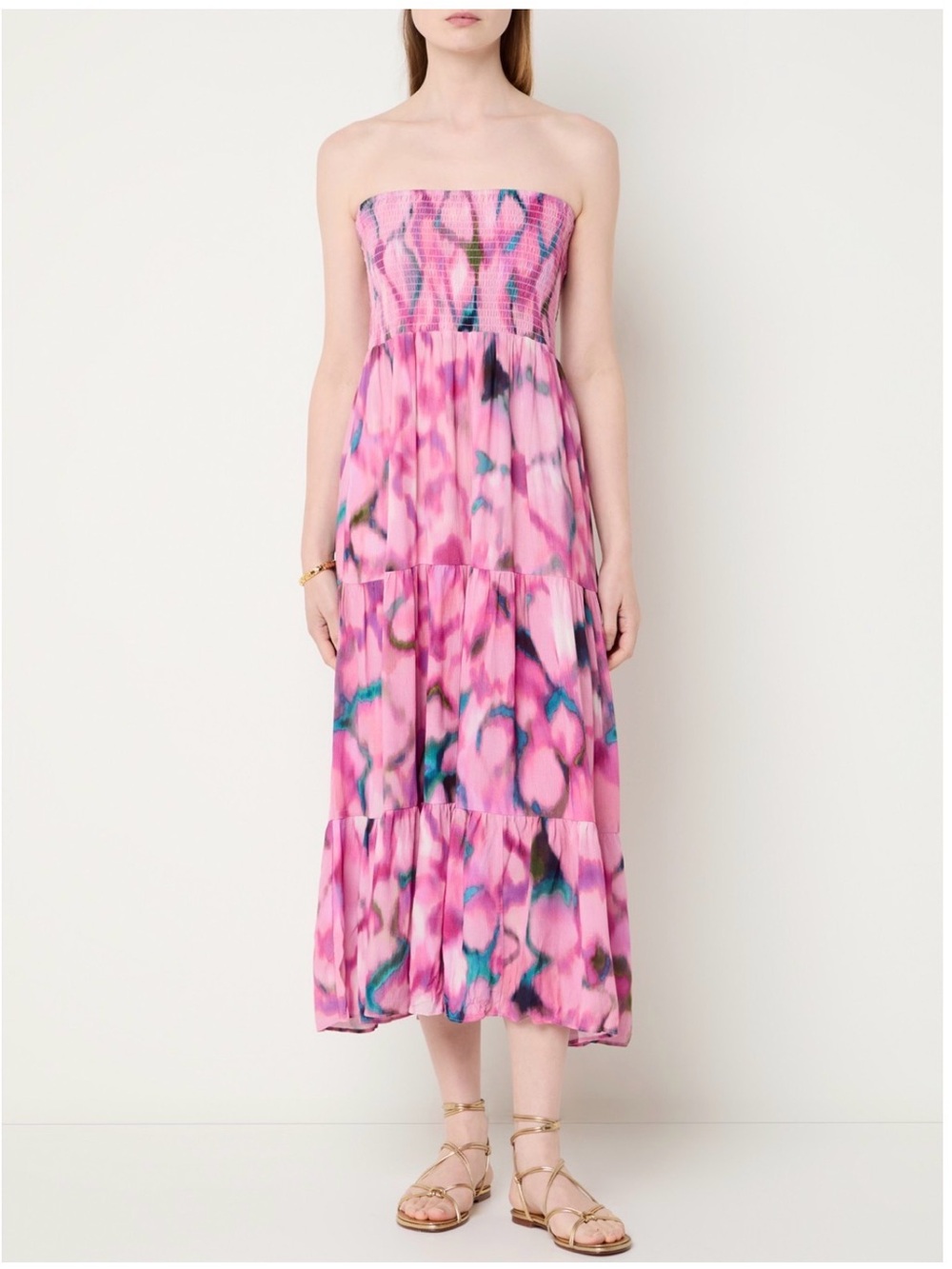 BA&SH Inspired Strapless Pink Tie-Dye Maxi Women’s Dress - Size Large / 3 / 8-10